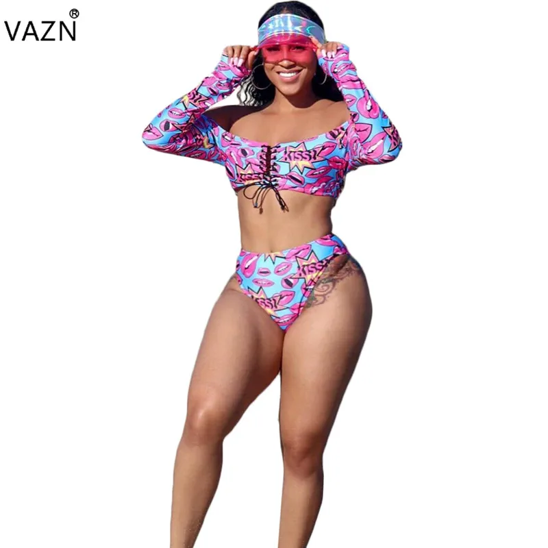 VAZN/лето 2019 г. хит продаж, милый розовый комплект из 2 предметов для девочек, Короткие комплекты с принтом, женский пляжный комбинезон с