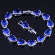 Enjoyable Pear Blue Cubic Zirconia 925 Sterling Silver Link Chain Bracelet 18cm 20cm For Women V0039 Enjoyable Pear Blue Cubic Zirconia 925 Sterling Silver Link Chain Bracelet 18cm 20cm For Women V0039