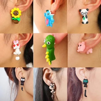 

LNRRABC 1Pair Hot High Quality Women Jewlry Earrings *Stud Ear Animal Cartoon Piranha Fox Soft Clay