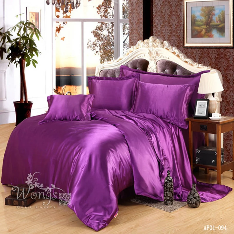 Silk Like Solid Luxury Purple Bedding Set Single Double Queen King