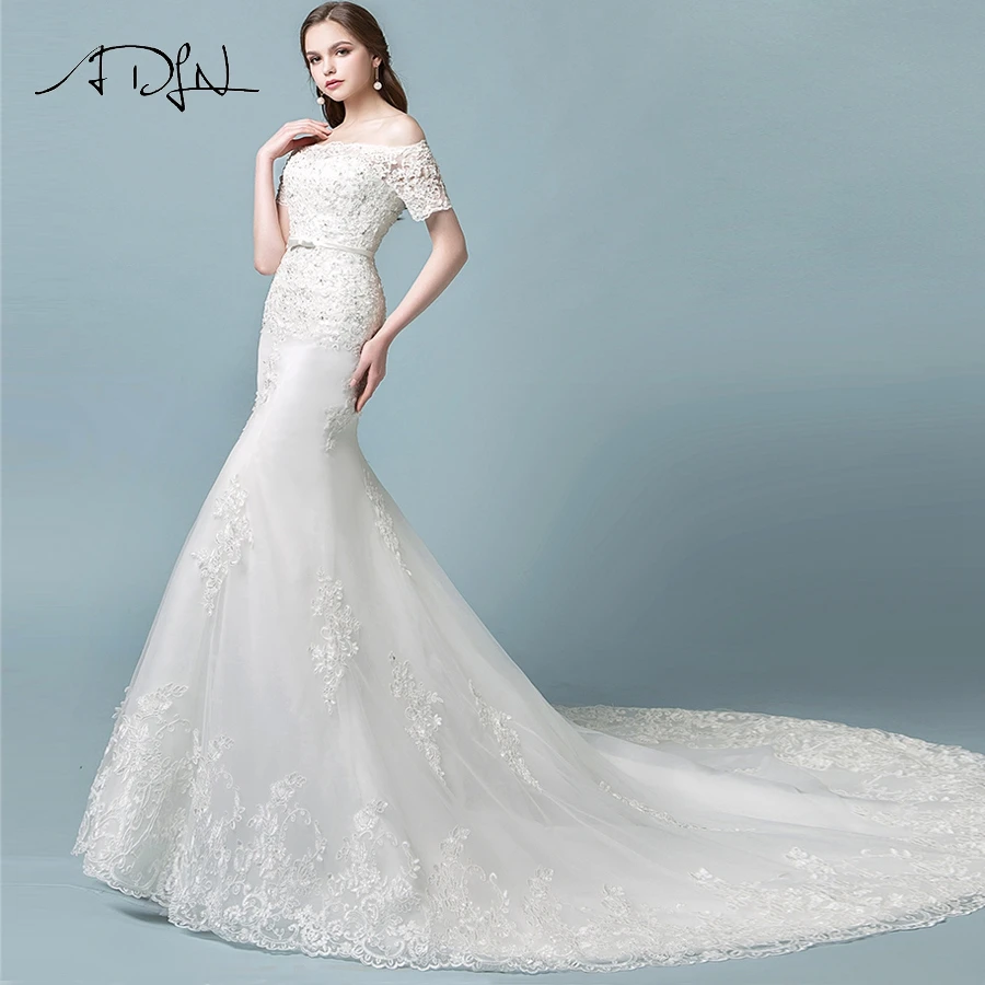 

ADLN Elegant Off the Shoulder Mermaid Wedding Dress Tulle Sleeveless Applique Bridal Wedding Dresses Robe De Mariage