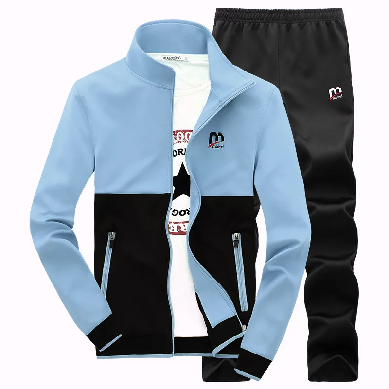 Aismz Новая мода весна осень мужской спортивный костюм толстовки+ брюки спортивный костюм комплект из двух предметов спортивный костюм набор для мужчин одежда - Цвет: 8008 Moon blue