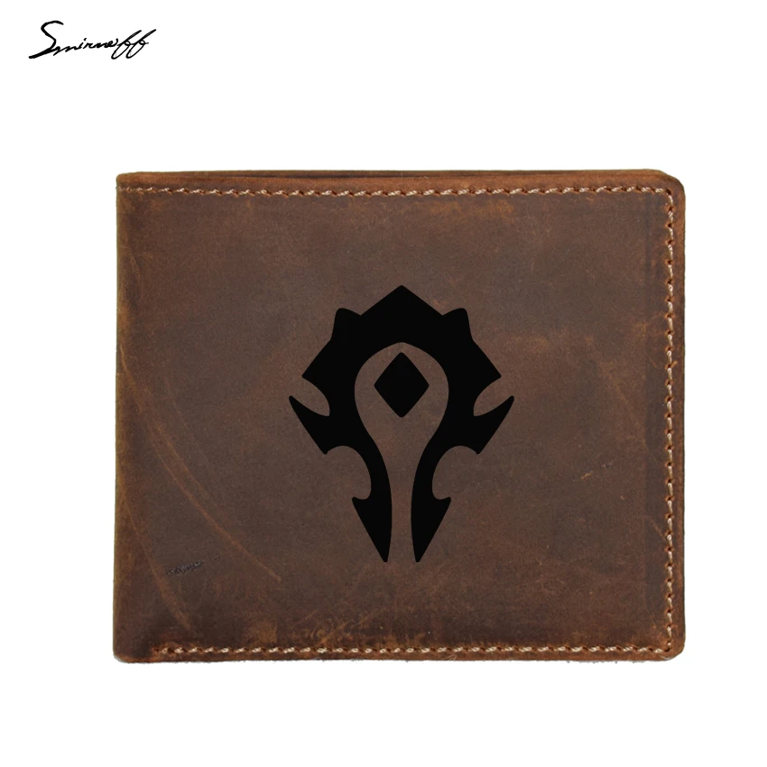 

Game World of Warcraft Men Wallet FRID Blocking Multi card holders 100% Cow Leather Coin pocket Purse engrave Name Short Wallet