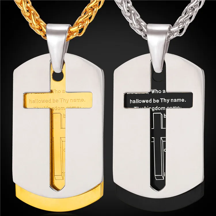 

Bible cross dog tag for men Stainless steel Gold Color necklace with pendant christian jewelry p168