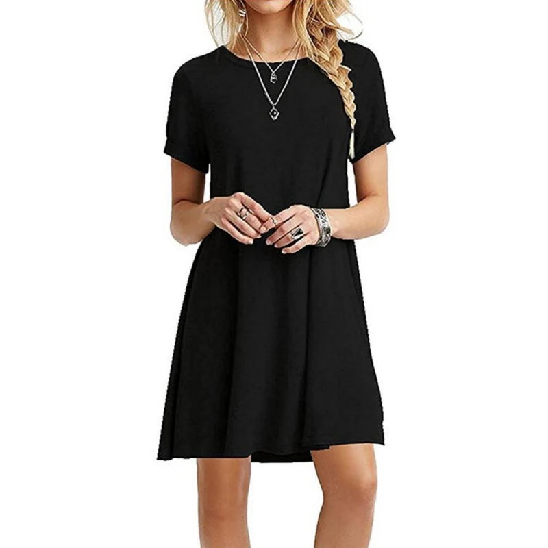 

Summer Loose Dress Women Solid short sleeve Women Dress O-Neck Multi Color robe femme vestido
