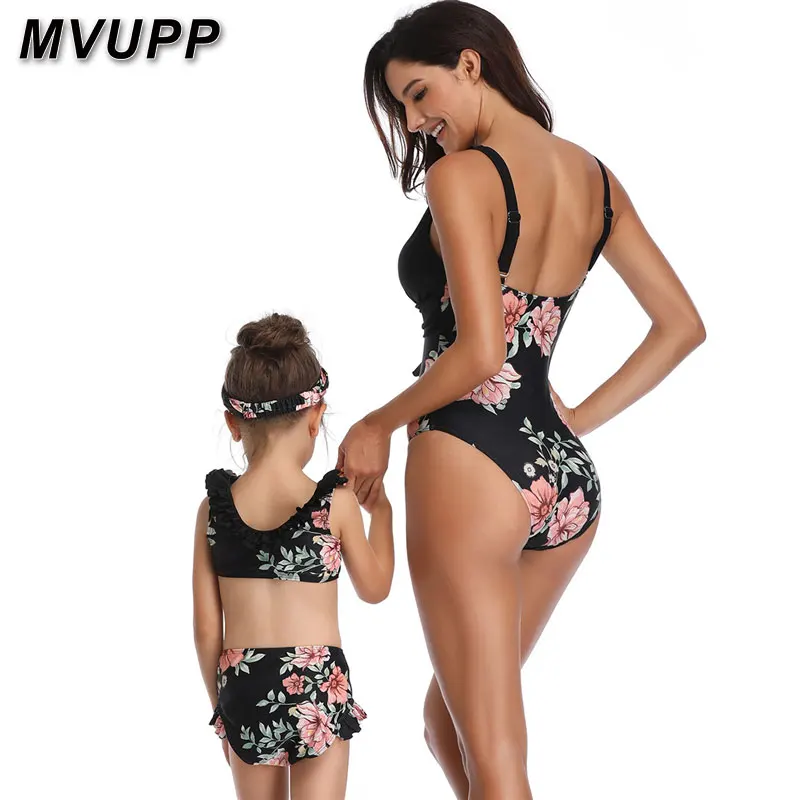 family look clothes mother daughter swimsuit for mommy and me swimwear Floral print matching outfits clothes big litter sisters