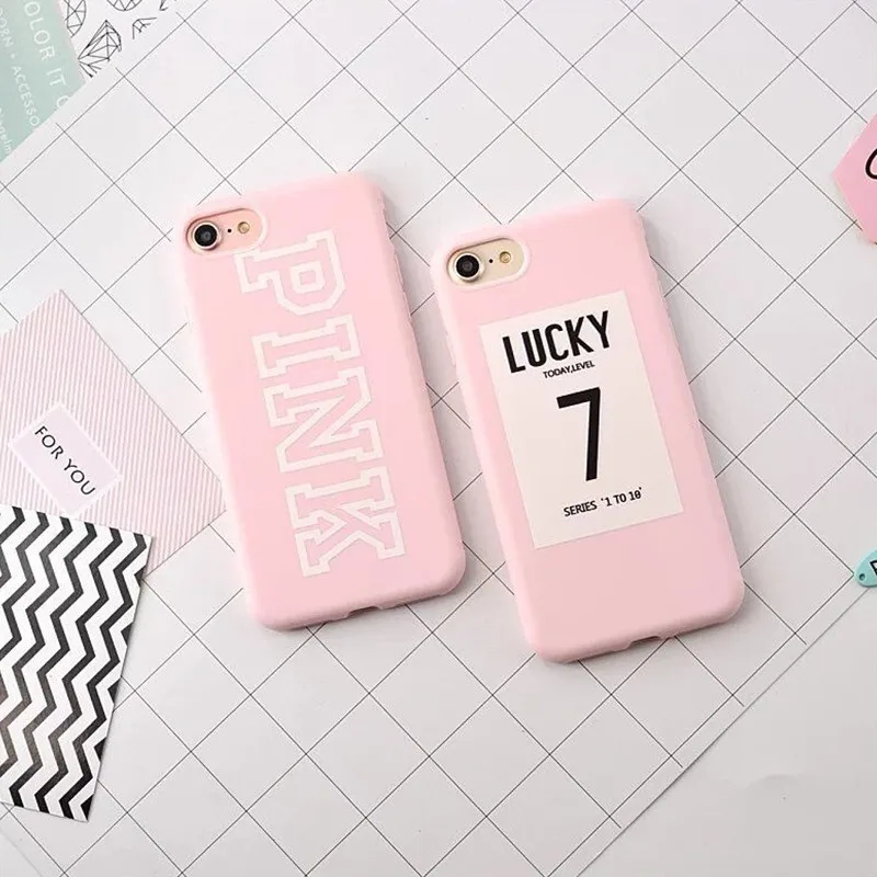 

Lady Style Cute Letter PINK Lucky Number 7 Phone Case For iPhone 7 6 6s Ultrathin TPU Soft Cover Case Coque For iphone7 plus