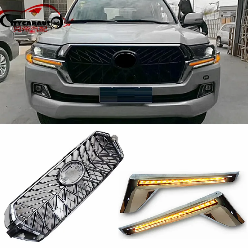 

FRONT RACING GRILLE GRILLS WITH LED ABS FRONT MASK GT STYLE GRILL FIT FOR TOYOTA LAND CRUISER LC200 2016-2018 GRILL