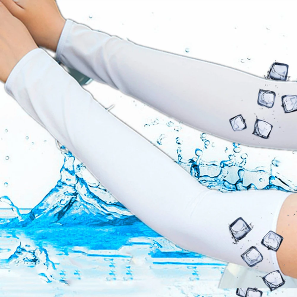 

Wholesale 1pair Summer Outdoor Sun Protection Arm Cooling Sleeves Arm Cover Cycling Long Finger Ice Silk Cool Arm UV Sleeves