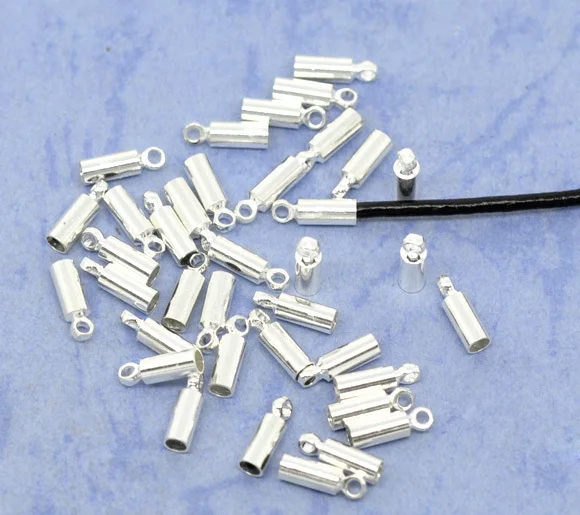 

Free Shipping 200pcs Silver Plated Necklace Cord End Tip Beads Caps W/Loop 8x2.5mm(fit 1.5-2.0mm cord) Jewelry Findings