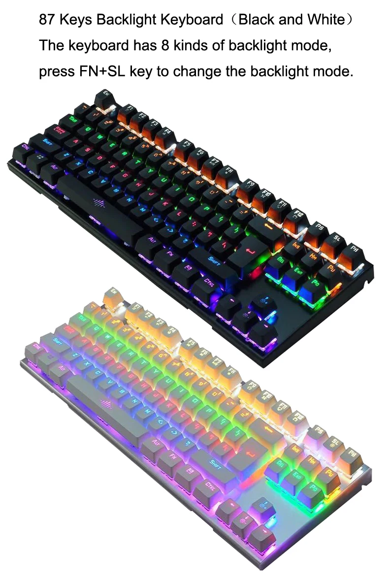 Механическая клавиатура с RGB подсветкой, USB Проводная компьютерная эргономичная игровая клавиатура для ПК, настольный компьютер, синий, коричневый, красный переключатель, русский язык