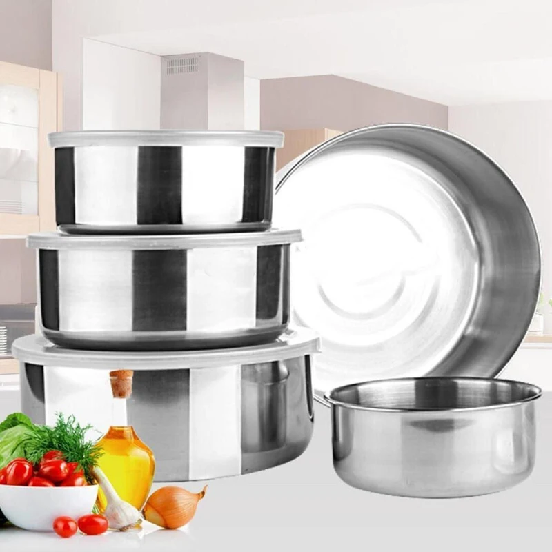 5pcs 1 set New Stainless Steel Mixing Crisper Food Container 5 Bowls with 5 Lids