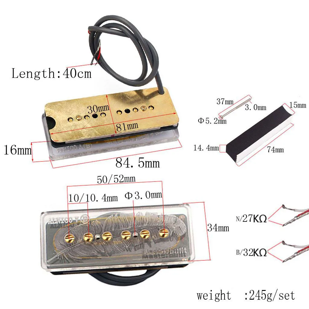 Guitar Humbucker Pickup Set Alnico 5 Single Pickup P90 Tone Hand Wound Copper for Instrument Electric Guitar Accessory