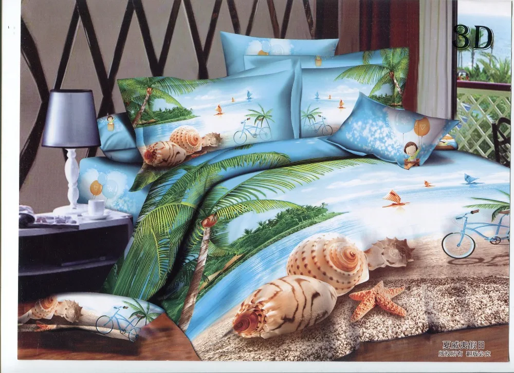 3d Hawaiian Vacation Bedding Sets Queen Size Cotton Bed Sheet Set