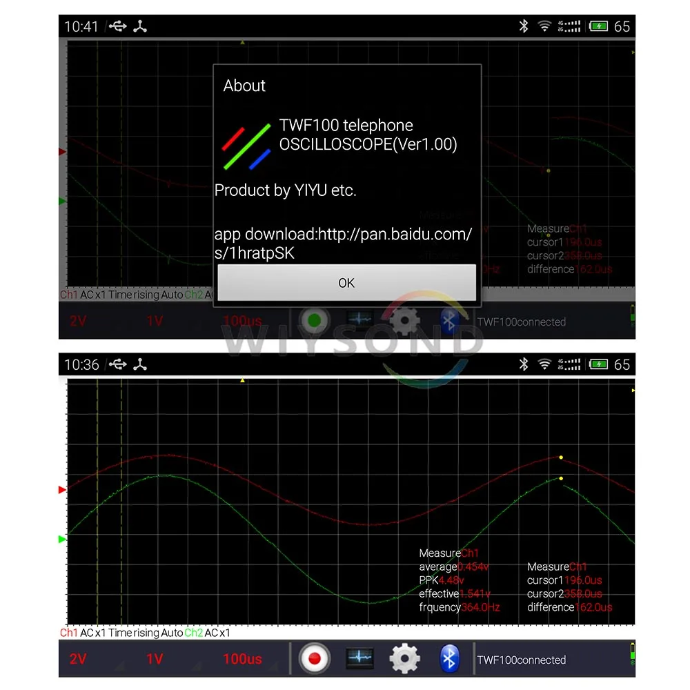 O096 TWF100 2 канальный USB цифровой осциллограф ПК мини bluetooth Поддержка Android 4 0 и выше