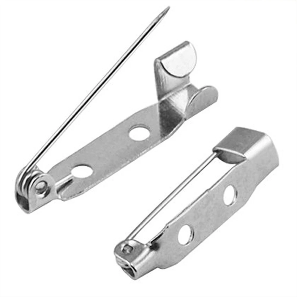 100 PCs Silver Brooch Pins Two Hole Lock Pin Brooch Base Back Bar Pins