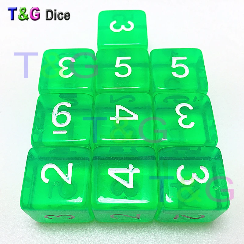 Hop Sales 10pcs/lot 16mm 6 colors transparent colored digital d6 dice,number 1-6 mtg poker,board game dice