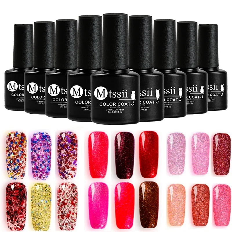 

Mtssii 7ml LED UV Shinning Gitter Gel Polish Nail Art Design Manicure Red Color Soak Off Enamel Gel Nail Polish Lacquer
