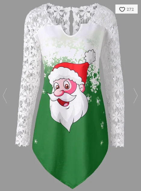 Women Blouses Causal Merry Christmas Santa Snowflake Print Tops Long Sleeve Lace Blouse Shirt SJ318V