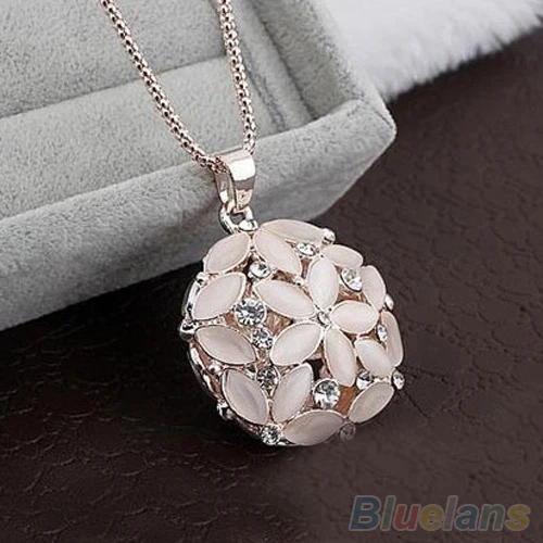 

Woman Lady 3D Opal Crystal Flower Shape Chain Sweet Pendant Long Necklace 1P7A