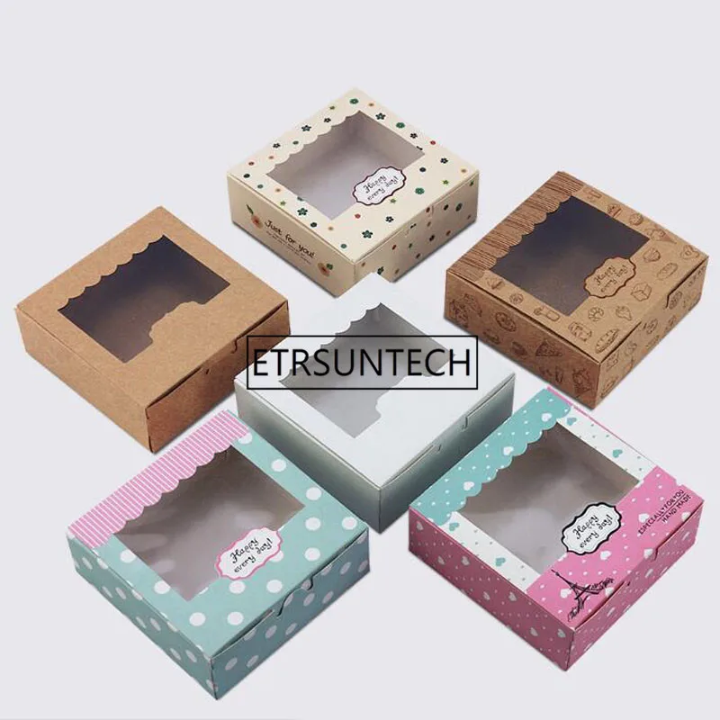 

200pcs Mini New Kraft Cookies Boxes with Window Cake Pie Boxes Favor Boxes For Party Guest