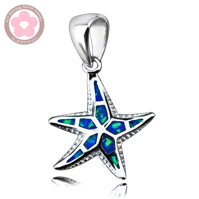 

JLP-984 Sea Star Blue Opal Gem Pendant 925 Sterling Silver Jewelry Fashion Necklace Pendants for Women Hot Sale Christmas Gift