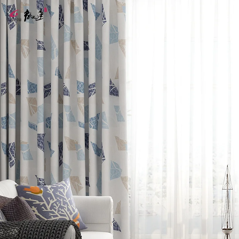 

Printed Curtains for Living Room Bedroom Simple Geometric Polyester Semi-shading Digital Printing Curtain Custom Processing