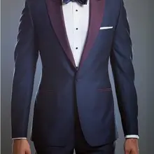 Формальный костюм Homme мужской костюм мода мужской костюм одна кнопка 4 шт(куртка+ брюки+ галстук-бабочка+ платок) максимумом нагрудные темно-синий