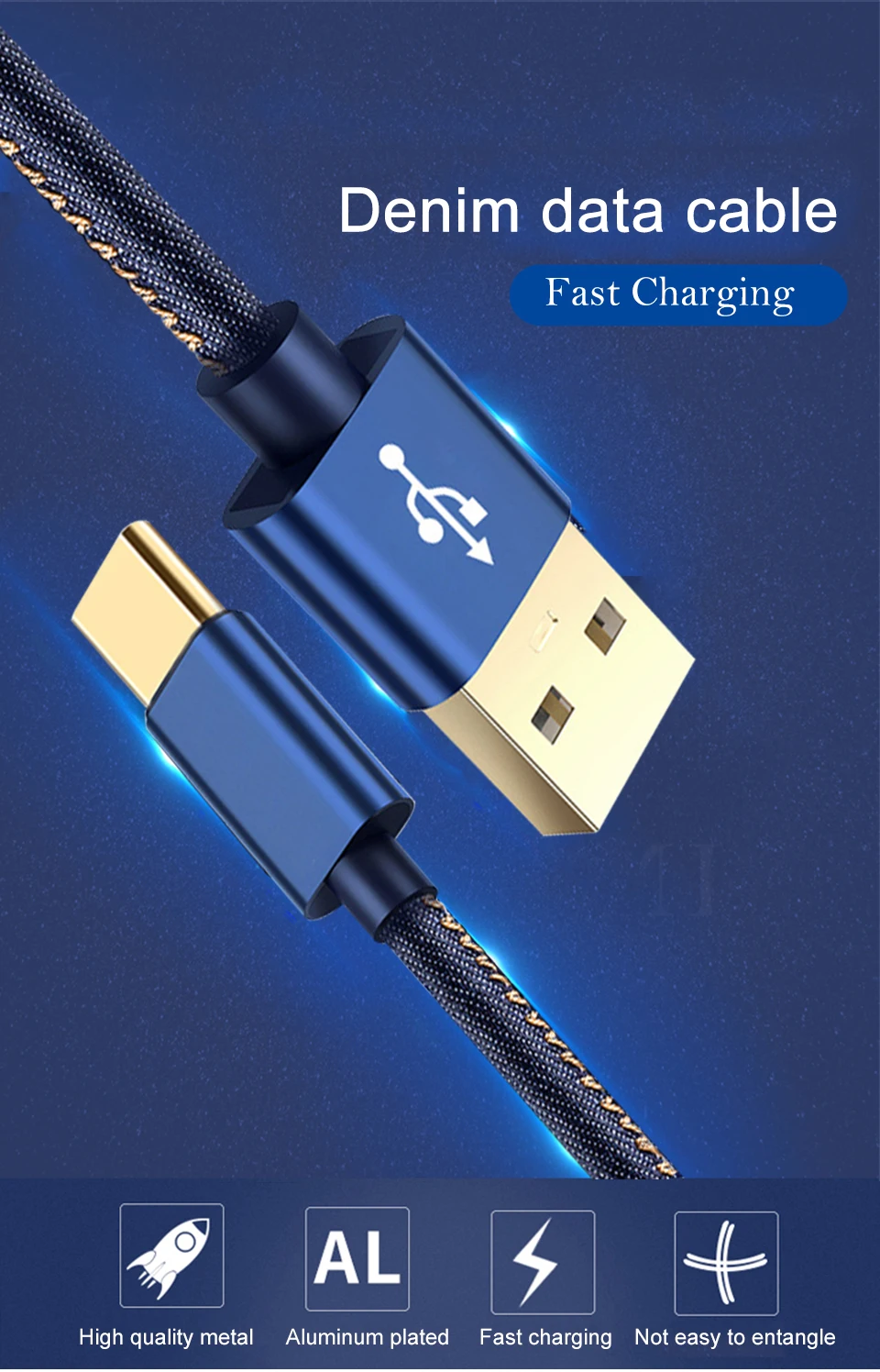 Cowboy Braided Gold-plated Plug Fast Charge Data Cable Micro USB Type C Cables For Samsung Sony Xiaomi Huawei usb Charger (1)
