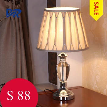

High Quality K9 Clear Crystal Table Lamp Porcelain Farbic Shade Bedside Table Lamps LED Desk Light Lamparas De Mesa Tafellamp