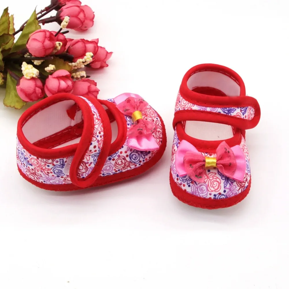 

Baby Girl Breathable Anti-Slip Floral Bow Shoes Casual Sneakers Toddler Soft Soled First Walkers 0-18M New