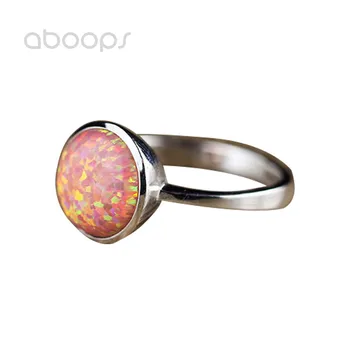 

Simple 925 Sterling Silver Round Pink Opal Stone Ring for Women Girls Size 6.5 7 7.5 Free Shipping