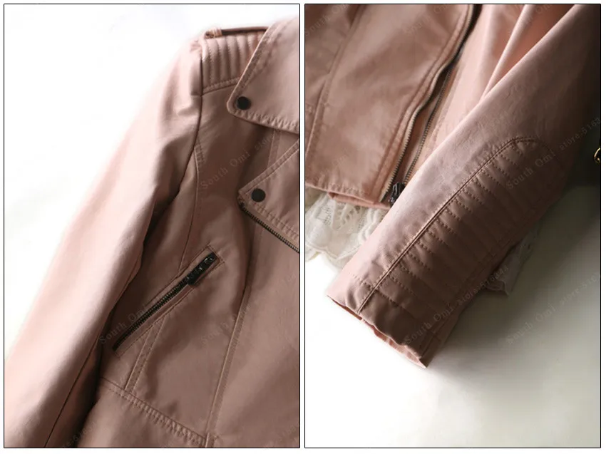 Изумительные пастельные розовые кожаные куртки мотоциклетная куртка Pu черный блейзер пальто на молнии куртка-бомбер пальто blouson cuir