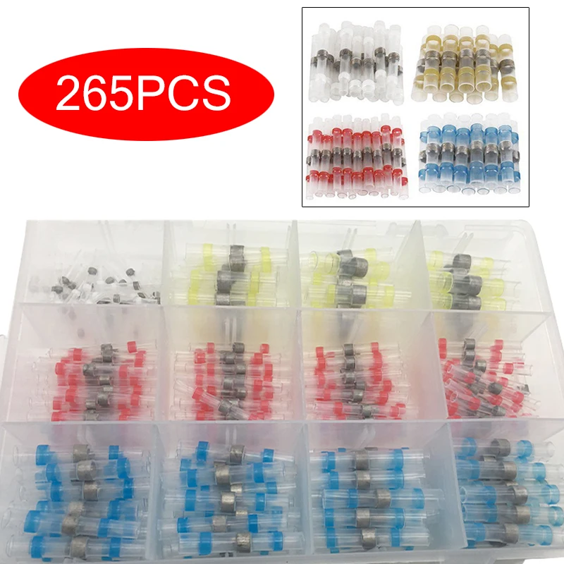

265pcs New Solder Heat Shrink Connectors Kit Electric Wire Butt Connectors Insulated Heat Shrink Sleeve Terminals