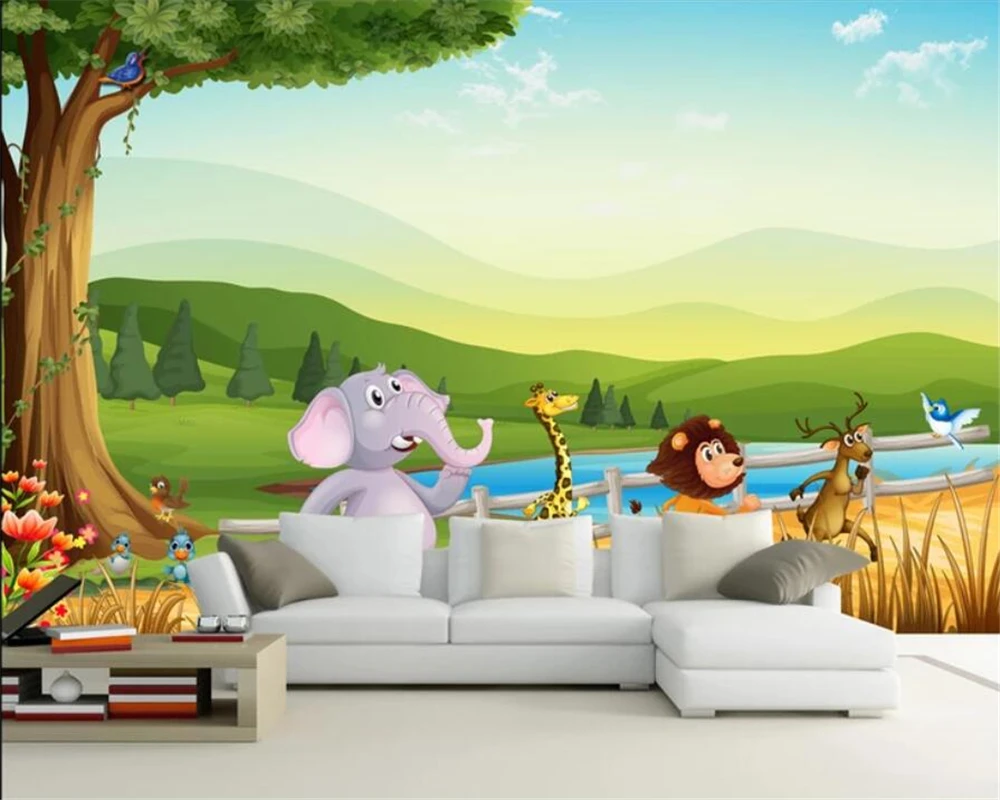 beibehang Custom Wallpapers 3D Photo Murals Cartoon Animated Forest Small  Animals Mural 3D Kids Room TV Background Wall paper