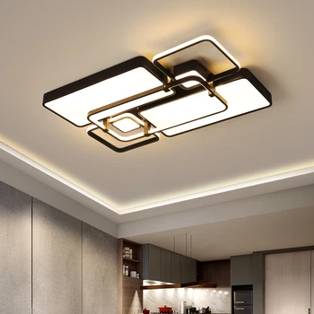 

Creative fashion modern Led ceiling chandelier living room bedroom study room square black and white remote control chandelier