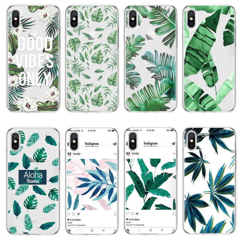 Для iPhone X чехол для мягкого 4 4S 5 5S 5C SE Fundas 7 Plus 8 8Plus 6 6S листья TPU |
