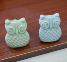 Cute Owl Knobs Ceramic Drawer Knob Pulls Kids Dresser Handle Pull Kitchen Cabinet Door Knob Child Blue Green Decor new 2pcs cartoon ceramic cabinet handle and knob seashell wardrobe handle child bedroom drawers knob dresser pull multi