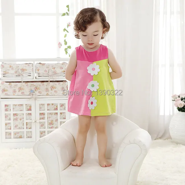 Летнее платье для маленьких девочек новые трехцветные платья без рукавов в стиле пэчворк с цветами Детское платье трапециевидной формы детская одежда для 0-3 лет