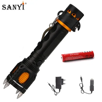 

Sanyi LED Flashlight XML T6 Attack Head Audible Alarm Torch Self Defense Seat Belt Cutter Emergency Security Rescue Flash Light