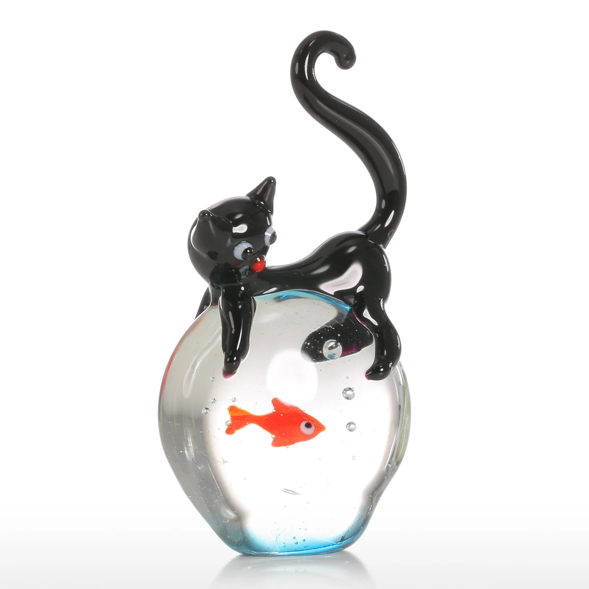 Tooarts Современная статуэтка кошки и золотой рыбки, подарок, стеклянный домашний декор, мини статуэтки в виде животных, разноцветные аксессуары для украшения дома
