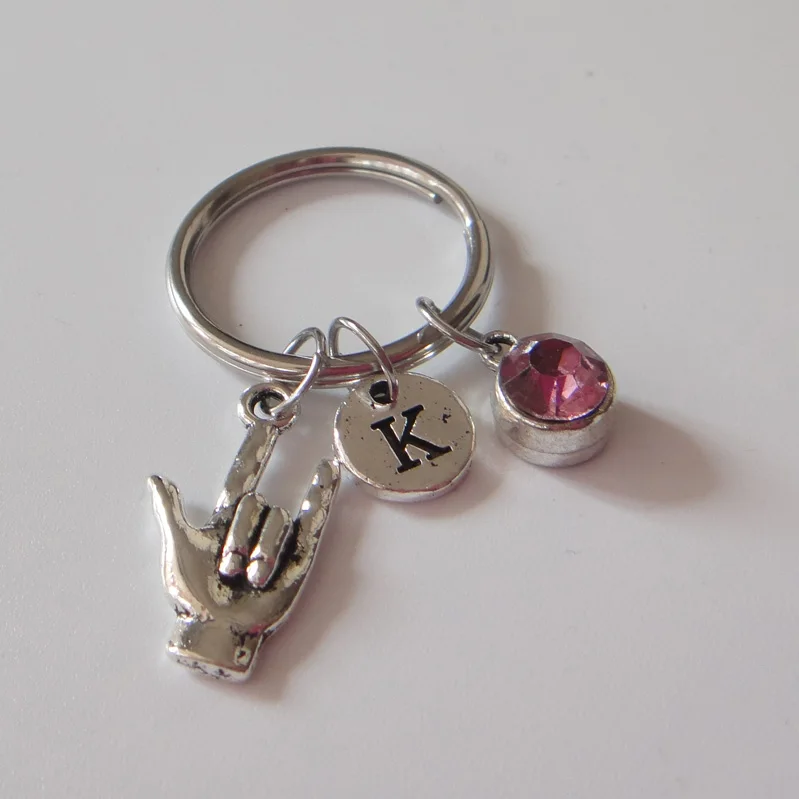 

Sign Language I Love you Keychains,i love you-signing-Initial Birthstone Key Chains For Personalized Lover Jewelry Gifts