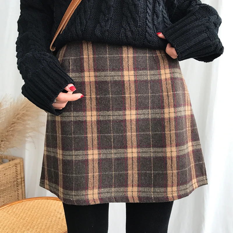 Tanie Damskie spódnice na co dzień japoński Kawaii Ulzzang Vintage Plaid wysokiej talii spódnica linii kobiet koreański odzież w stylu harajuku dla kobiet