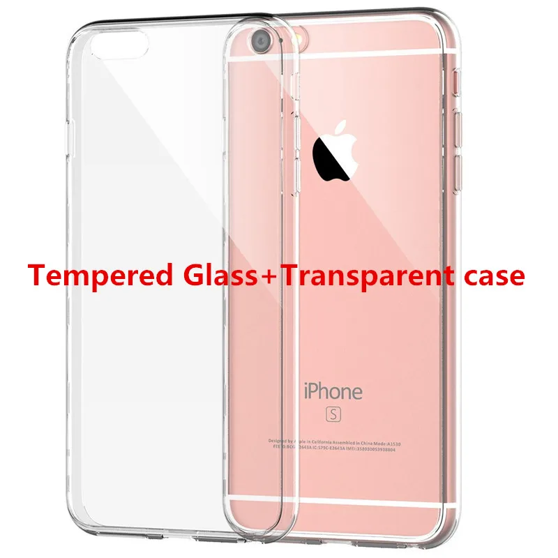 

Thin Soft TPU Case Screen Protector For iPhone 5 5s 6s 6 Plus Transparent Phone Case + Tempered Glass For 7 8 Plus X XS MAX XR