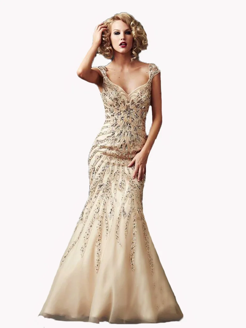rhinestone mermaid prom dress long evening dresses champagne 2017 sexy
