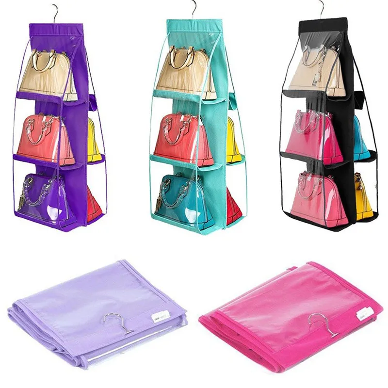 6 Pockets Hanging Handbag Storage Bag Purse Tote Wallet Storage Organizer Hangers