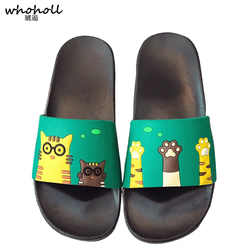 

Summer Slippers Man Slides Cartoon Cat Beach Slippers Outside Flat Sandals Shoes Sandalias couples Flip Flops Zapatillas Mujer