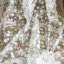 1 ярд изысканный 3D шифон цветок Свадебное кружево ткань цветочный свадебное платье из тюля Ткань с листьями кружева для высокой моды выпускного вечера