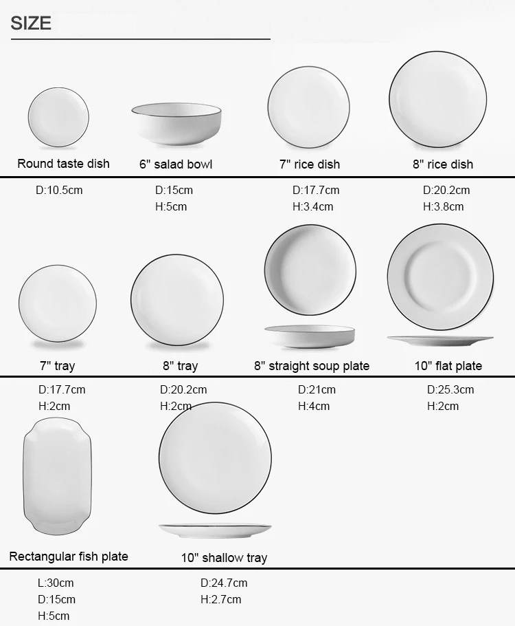 Керамическая тарелка в простом европейском стиле с черной полоской, китайская тарелка для супа, 4, 6, 7, 8, 10 дюймов, тарелка для рыбы
