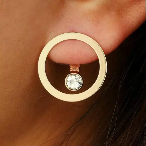 

Fashion Hollow Gold Color Round Earrings for Women Geometric Circle Crystal Stud Earrings Brincos Femme Jewelry Gift